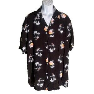 NO‎ BOUNDARIES Men's Short Sleeve Button Down Palm-Tree Shirt Black XL NWT
